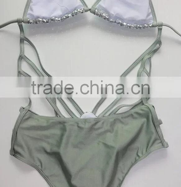 M861 Runwaylover2016 Ladies Sexy Paillette Sequins Split Bikini Swimwear photo-4