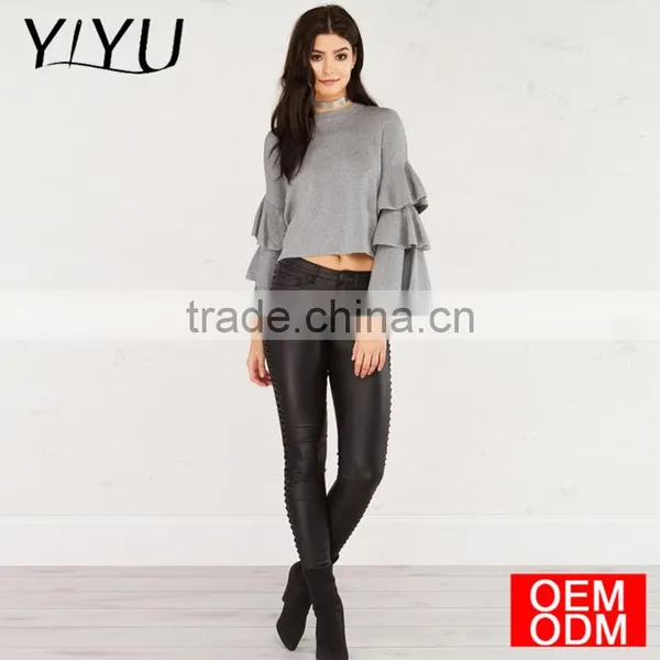 2017 Fashion Ruffles Sweater Women Casual Butterfly Sleeve Solid Gray Pullovers Preppy Cute Loose Winter Sweaters photo-5