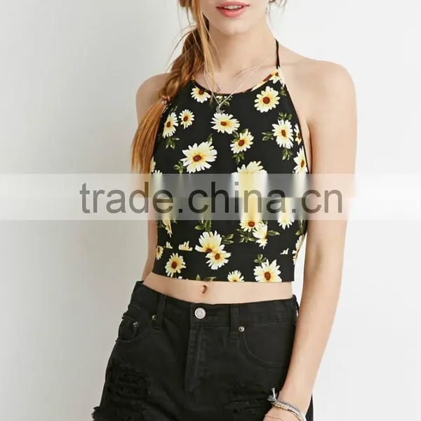 Fashion Fully Lined Print Top Wholesale Halter Sexy Woman Crop Top photo-2