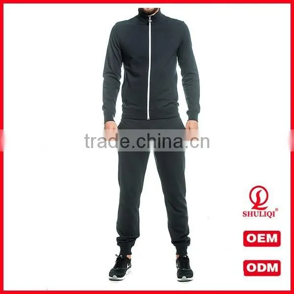 Guangzhou Shuliqi Hot Selling Mens Sport Fitted Tracksuit 100 Cotton Plain Tracksuits in Black photo-4
