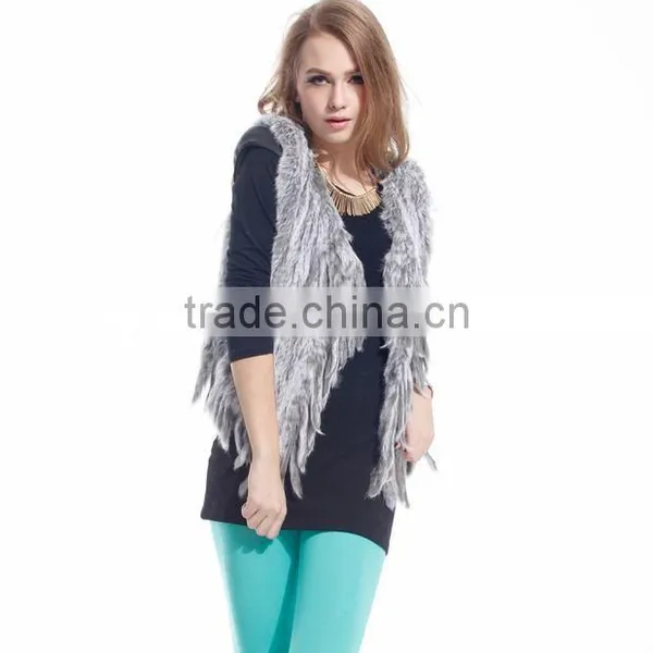 Ladies' Genuine Handknitted Rabbit Fur Vest With Tassel YR465A photo-6