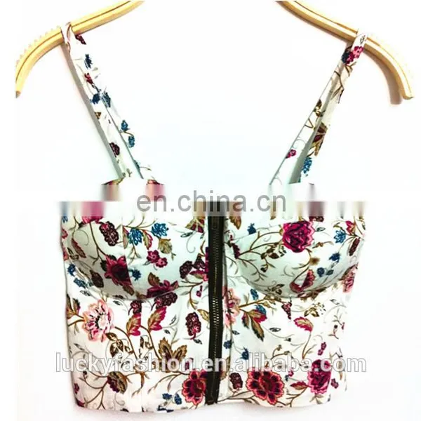 BAIYIMO Sexy Women Floral Printed Zipper Slim Fitness Zipper Tank Top