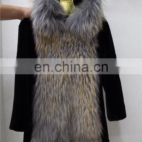 Wholesale Black Rex Rabbit Fur Coat Garment Rex Rabbit Fur Jacket With Raccoon Fur Hood photo-3