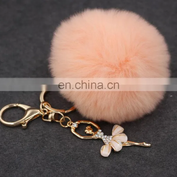 Cute Rabbit Fur Key Chain Pom Pom Car Key Ring Crystal Bag Decoration photo-6