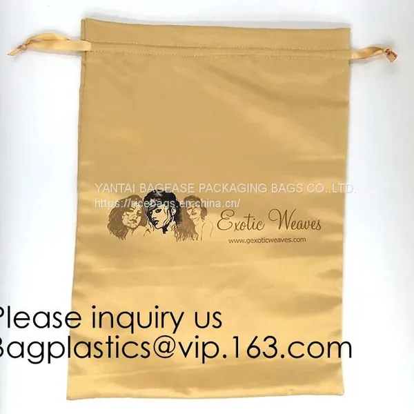 Customized Satin Hair Bag,Small Recyclable Gift Bag,Double Satin Drawstring Bag,Luxury Shinny Cream Satin Pouch With Ribbon photo-2