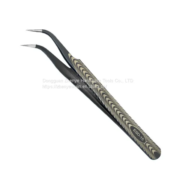Tweezers Black Hardened Stainless Steel Straight Tip Tweezers Straight Tip Curved Tip Repair Tool Tweezers With Texture No. 15 Tweezers photo-2