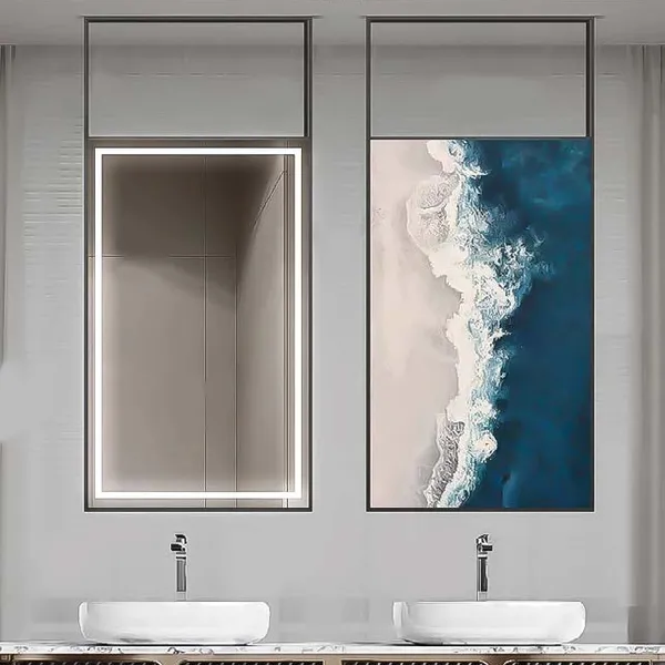 Hotel Intelligent Bathroom Mirror Hanging Rod Mirror Suspended Elliptical Washbasin Double-rod Luxury Illuminated Mirror photo-2