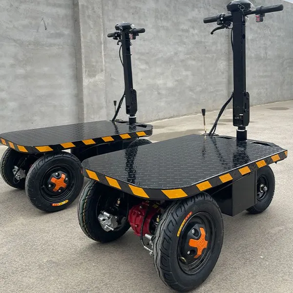 Electric Mini Cargo Flat Cart Small Hand Push Flatbed Trolley photo-3
