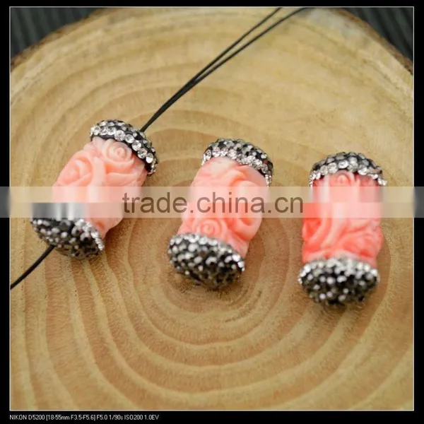 LFD-0044B Wholesale Shell Beads Engraved Flowers Pink Round Tube Connector Paved Crystal Rhinestone Spacer Beads Jewelry photo-4