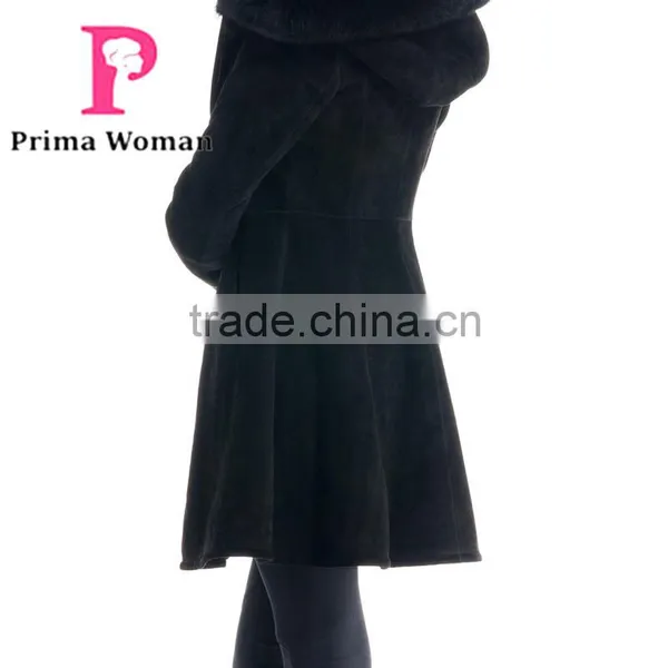 2015 Winter Women Medium Length Slim Fit Coat With Blue Fox Hat Wish Skirt Overcoat photo-4