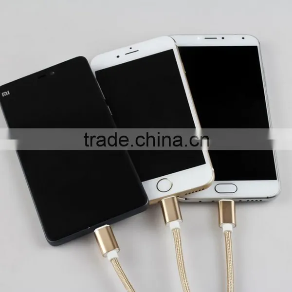 1.2m Nylon Woven Three Metal Plugs 3 in 1 Micro USB Cable Colorful Phone Cable for IPhone 6 6s Plus 5s Android Type C photo-3