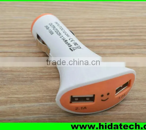 Christmas Promotional Dual Usb Electric Car Charger Adapter for Iphone in Fanshaped With Smile Face photo-2