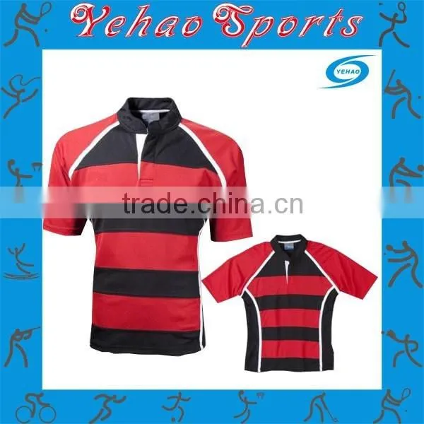 OEM Custom Short Sleeve Plain Striped Rugby Shirts in Black and White photo-3