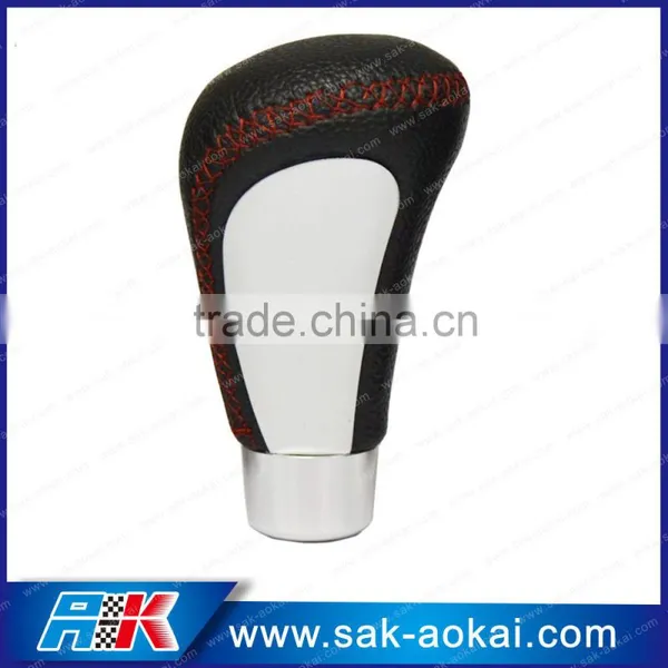 Manual Leather Car Gear Knob Red Stitching Universal photo-4
