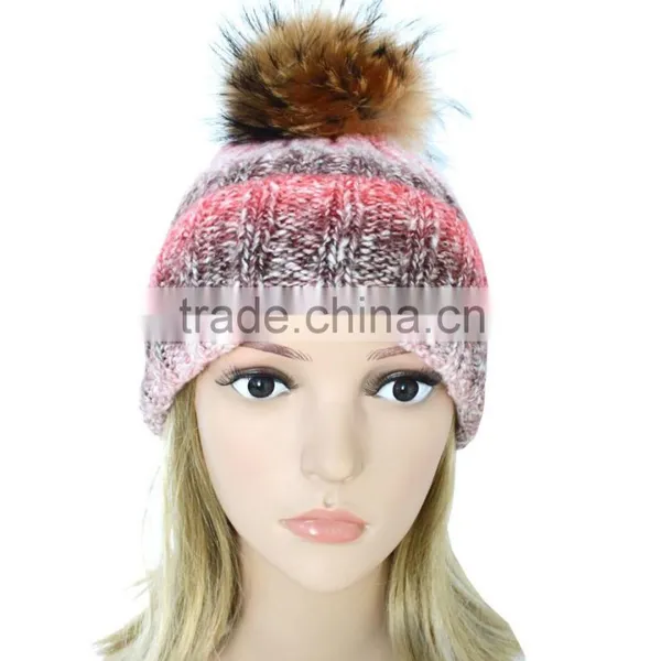 New Style Wool Knitted Hats With Real Fur Pompom