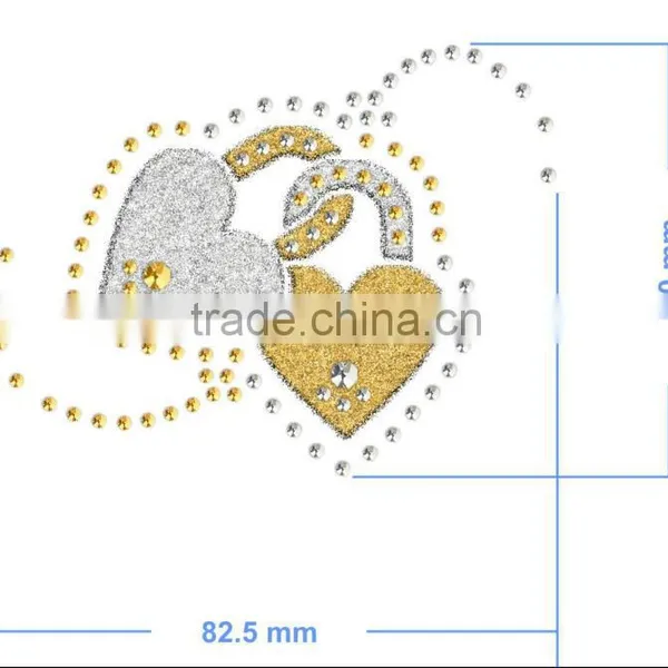Gold and Silver Rhinestone Iron on Glitter Material Fashion Hotfix Motif