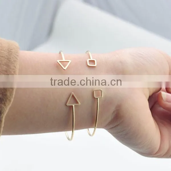 S>>>>Trendy Geometric Double Triangle Bangle Alloy Plated Gold Silver Design Opening Classic Bangles/ photo-6