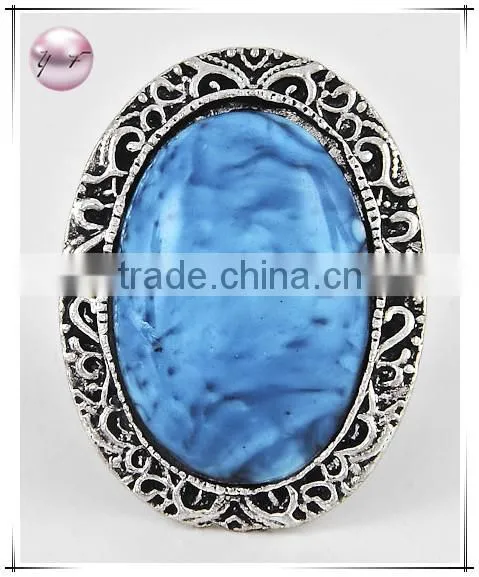 Burnished Silver Tone / Blue Acrylic / Adjustable Ring