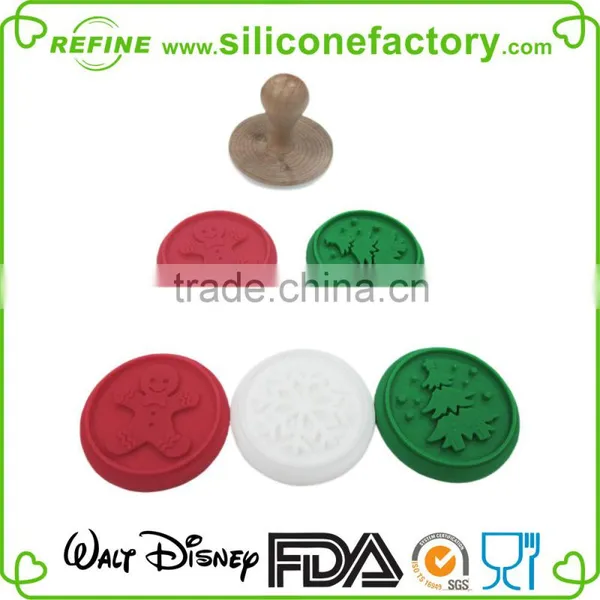 Fancy White Snowflake Design Wooden Handle Silicone Cookie Press Stamp photo-4