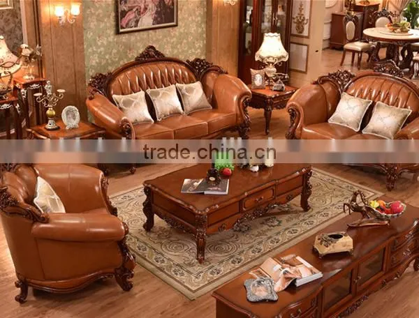 Luxury Chinese Style Solid Wood Double Hand Carving Genuine Leather Sofa Set photo-2