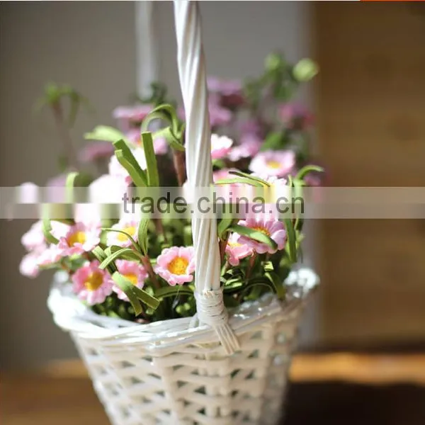 Handmade White Wicker Flower Basket Wedding Flower Basket With Plastic Liner photo-2
