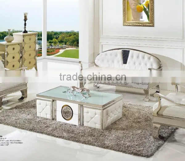 C369 Modern Stainless Steel Wooden Trunk Storage Glass Coffee Table photo-4