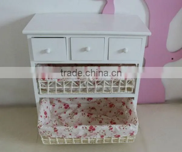 Wooden Home Furniture / Wood Storage Cabinets With Woven Baskets photo-3