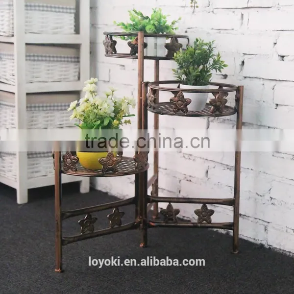 Garden Decor Iron Art Decorative 3 Tier Flower Pot Bronze Vintage Iron Flower Pot Stand photo-2