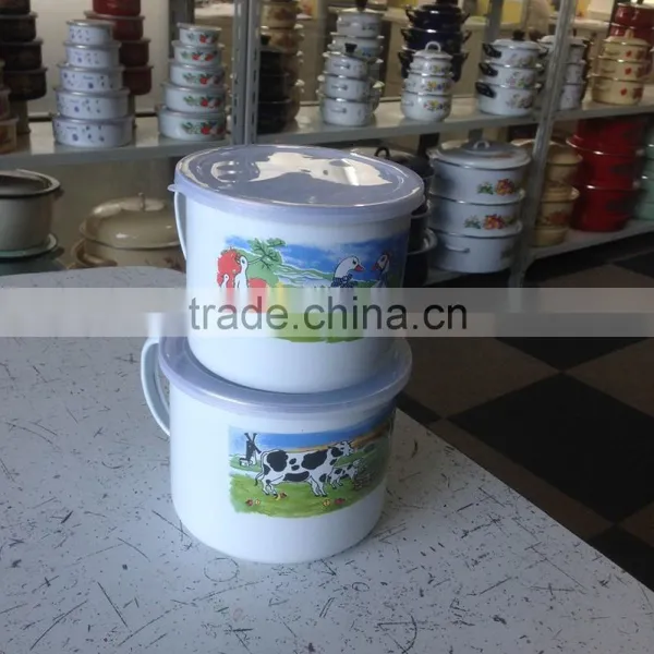 12/14cm Printing Enamel Cup Mug With Plastic pp Lid Cover photo-3