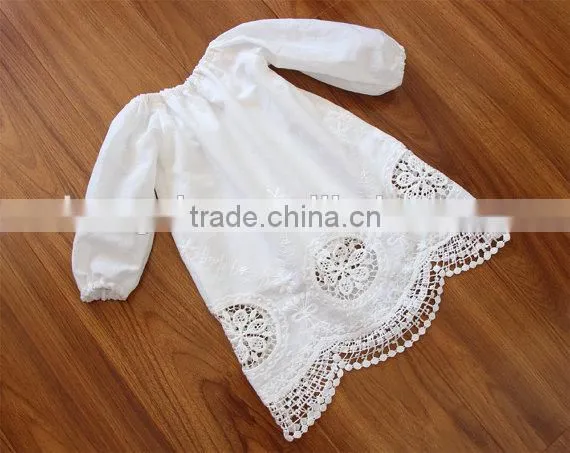 Embroidery Lace Ruffle Neck Long White Baby Girl Dress Gown Naming Ceremony Wedding Dress Children Frock Model HSR5905 photo-2