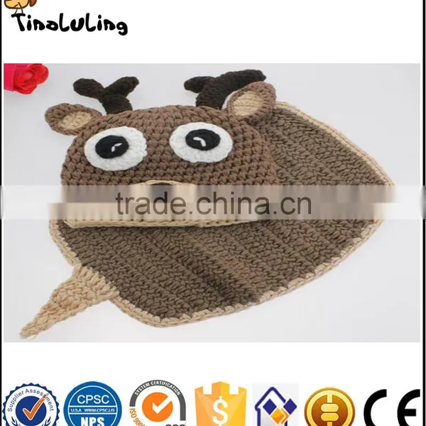 Newborn Costume Baby Hat Short Set Handmade Knit Crochet Photography Props Deer Design photo-3