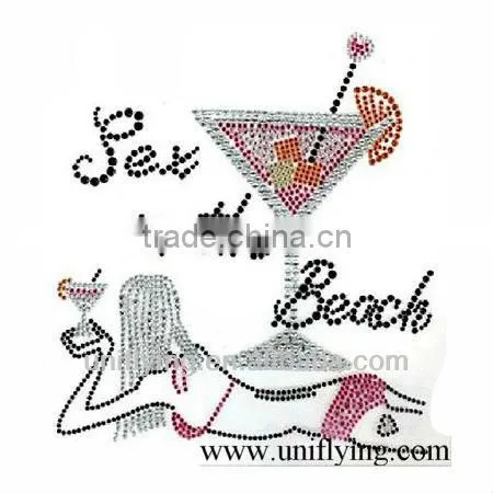 Sexy Girl on the Beach Rhinestone Hotfix Pattern