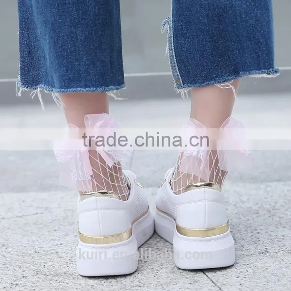 WS-23 2017New Hot Women Ruffle Large Fishnet Ankle High Socks Bow Tie Hollow Out Thin Mesh Lace Fish Net Short Socks photo-3