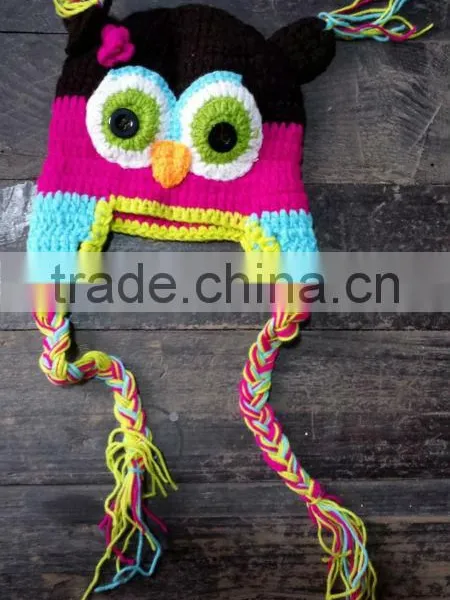 Girls Crochet Owl Hat, Crochet Baby Hat, Toddler Knit Hat, Animal Hat
