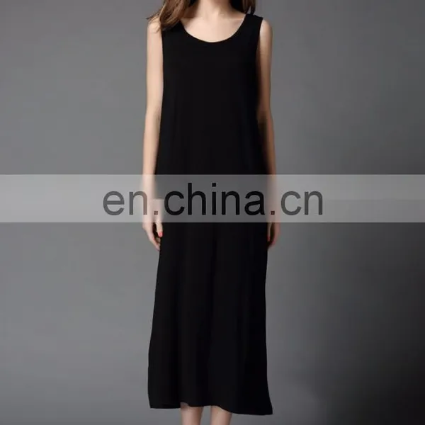 OEM Plain Color Modal Fabric Girls Slip Dress Women Casual Loose Shirt Basic Maxi Dress for Summer photo-3