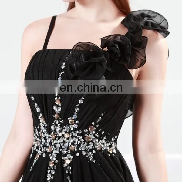 Grace Karin One Shoulder Flower Floor Length Black And Red Evening Dresses CL4448-1 photo-3