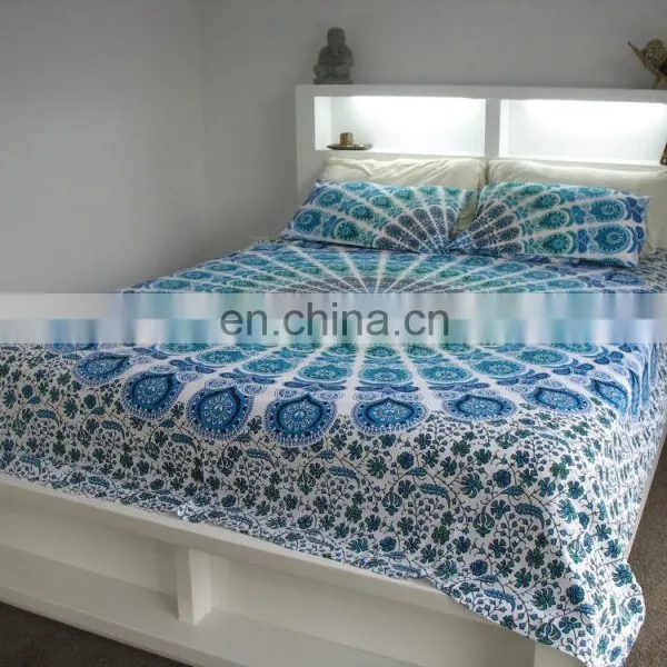 Indian Duvet Cover Mandala Ethnic Quilt Covers Throw Hand Screen Printed Doona Cover With Pillow Covers