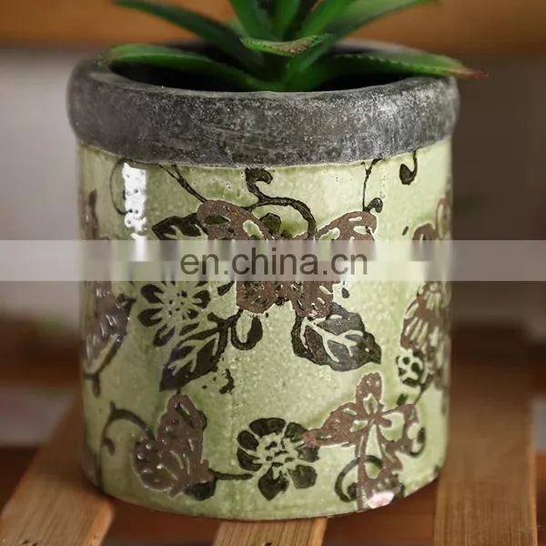 Factory Direct Sale Cheap Butterfly Relief Pattern Design Ceramic Succulent Flower Planters Green for Home Decor photo-2