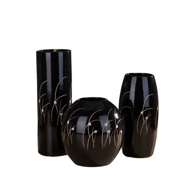 Large Black Japanese Style Hand Made Aloe High Temperature Ceramic Vase For Garden Flower Shop photo-2
