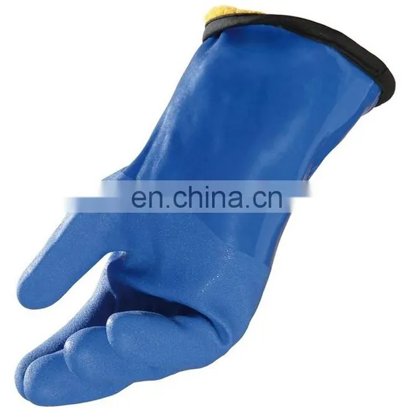 Fishing Thermal Oil Field Warm Cassimere Lined Cold Proof Blue Sandy PVC Glove, Hand Gloves, Rubber Glove photo-3