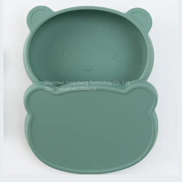 Cute Animal Bear Kids Tableware Dinner Dish Feeding Plate With Lid Baby Silicone Tableware photo-4