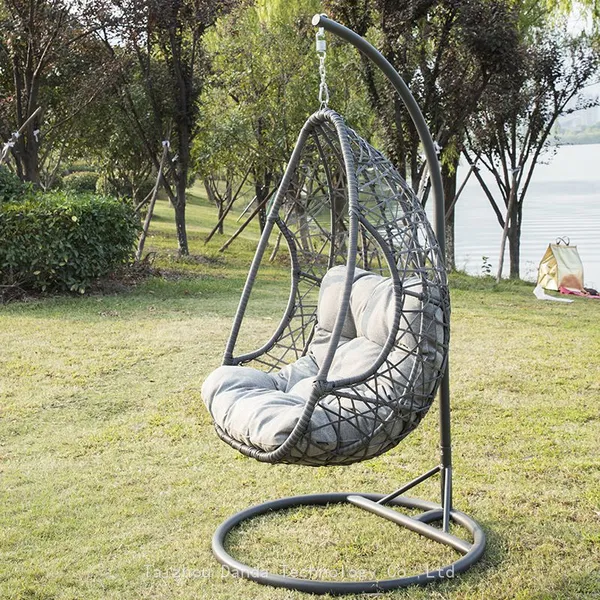 Durable Modern Outdoor Furniture Hanging Egg Swing Chair With Cushion PE Rattan Metal Frame Living Room Hotel Bedroom Courtyard photo-2