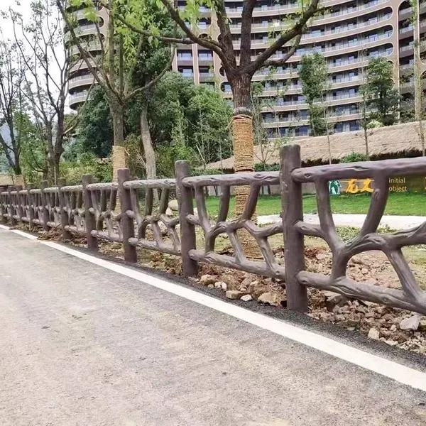 Cement Imitation Wood Guardrails for Gardens, Riversides, and Parks, Antique-style Railings, Imitation Bark Concrete Fences, and New Rural Fences photo-5
