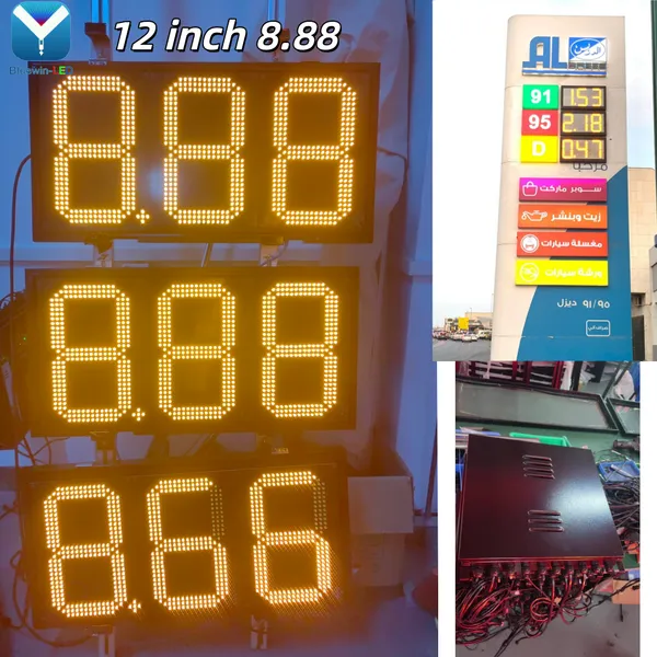 3 Digits 8.88 White Amber Gas Station Price LED Display Screen Reliable Manfuacturer