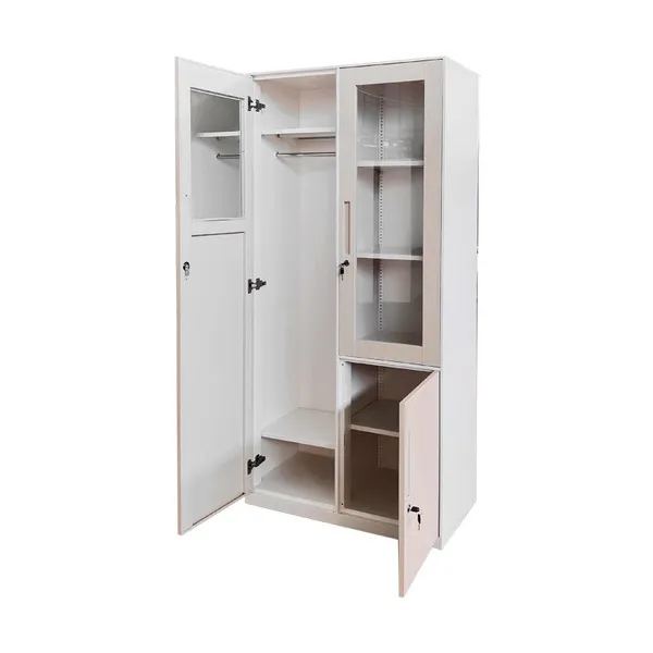Wood Grain Transfer Metal Wardrobe Customized Office Steel File Cabinet Clothes Locker With Glass photo-3