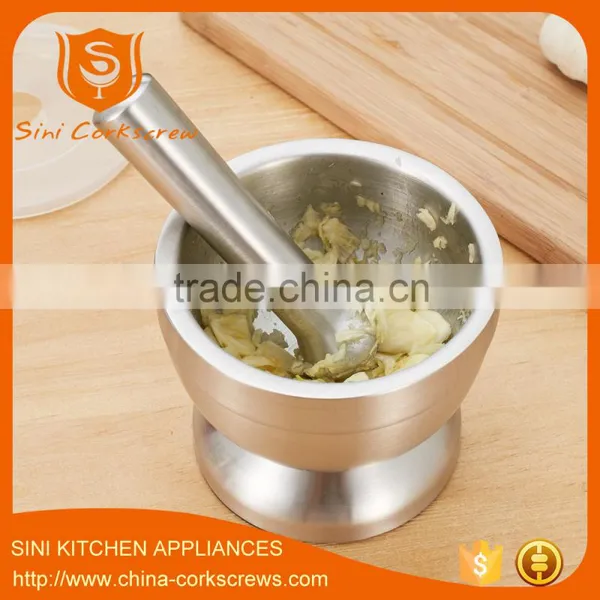 Stainless Steel Garlic Pugging Pot Garlic Pounder Crusher Mortar and Pestle Pedestal Bowl photo-3