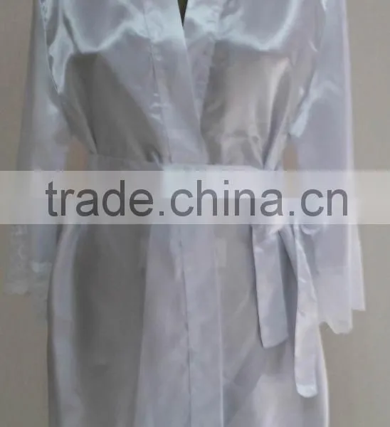 Comfortable Women White Satin Lace Robe photo-2