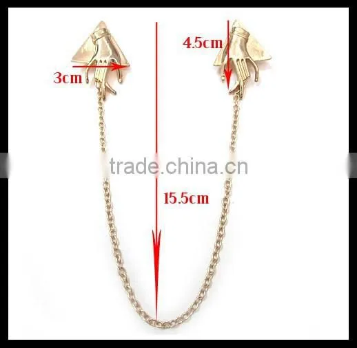 Punk Metal Quality Gold Hand Brooch Shirt Collar Buckle Cardigan Clips Collar Sweater Guard photo-3