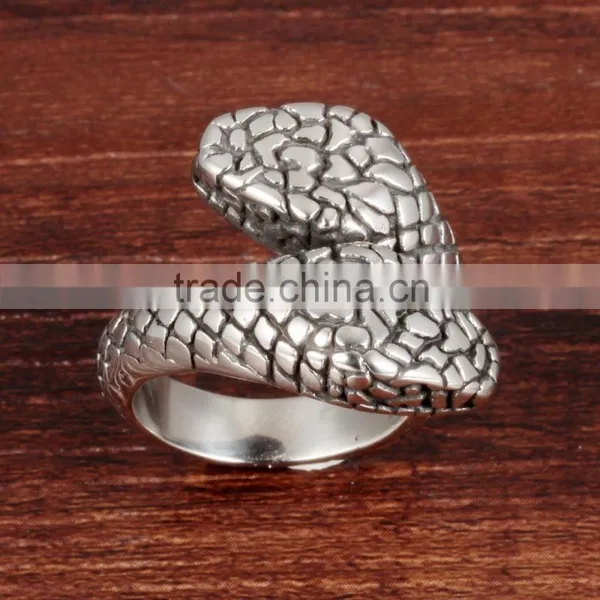 Christmas Men Gift Stainless Steel Jewelry Antique Silver Python Fake 18k Snake Ring photo-3