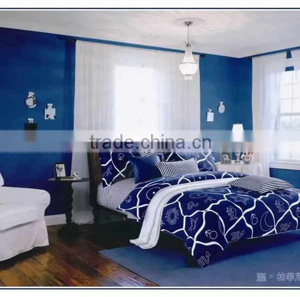 Microfiber Brushed Disperse Bedding Set Blue White Duvet Cover Set photo-4